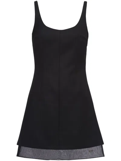 Prada Enamel Triangle-logo Wool Dress In Nero