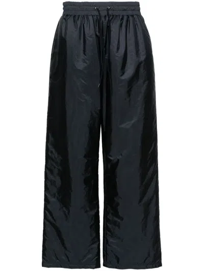 Prada Enamel-triangle Padded Straight Trousers In Blue