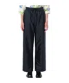 Prada Enamel-triangle Padded Straight Trousers In Blue