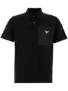 Prada Cotton Bi-material Polo Shirt In Black