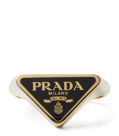 Prada Enamel Triangle Ring In Metallic