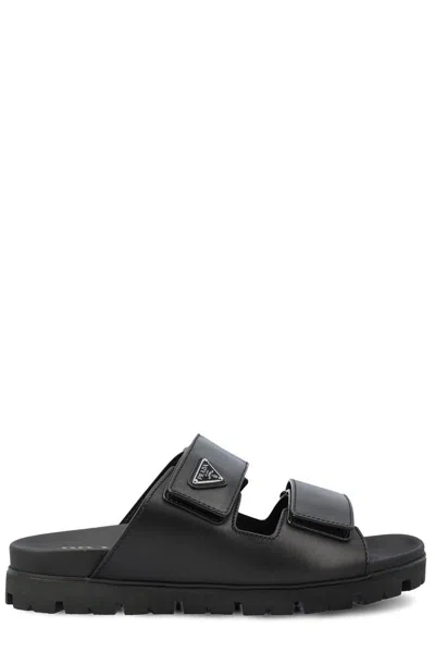 Prada Leather Strap Sandals In Black