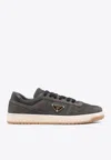 Prada Enamel-triangle Suede Sneakers In Beige