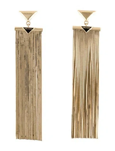 Pre-owned Prada Enamel Triangle Tassel Drop Earrings In Black