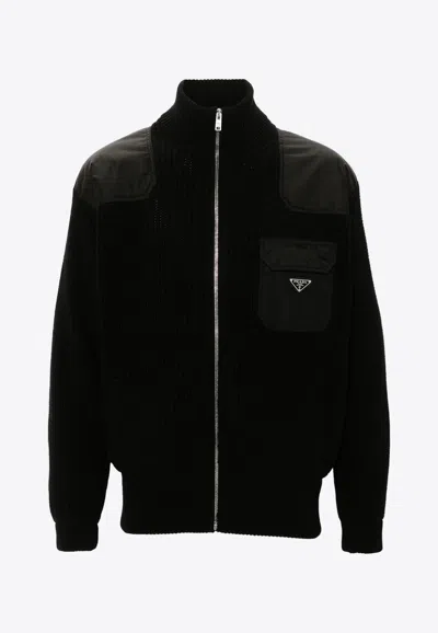 PRADA ENAMEL-TRIANGLE ZIP-UP JACKET