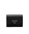 Prada Enamel Triangle-logo Wallet In Black