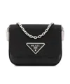 Prada Enamel Triangular Motif Shoulder Bag In Black