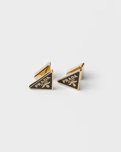 Prada Enameled Metal Earrings In Brown