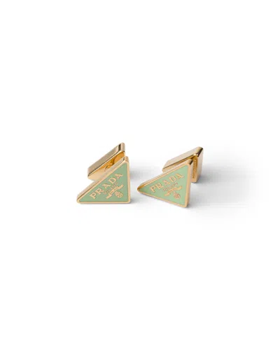 Prada Enameled Metal Earrings In Green