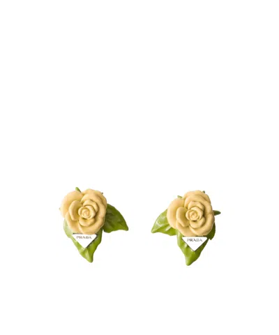 Prada Enameled Metal Earrings In Sunny Yellow