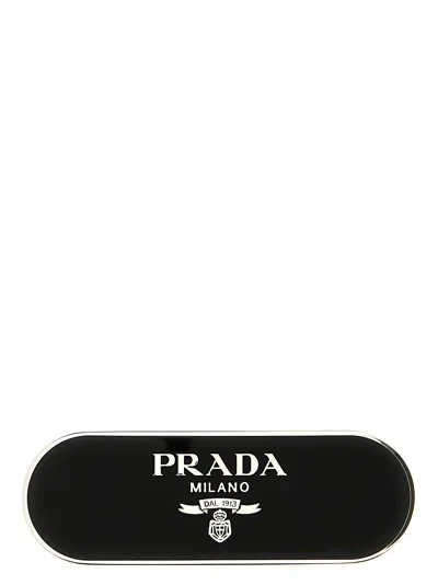 Prada Enameled Metal Hair Clip In Black