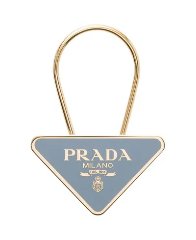Prada Enameled Metal Key Ring In Silver