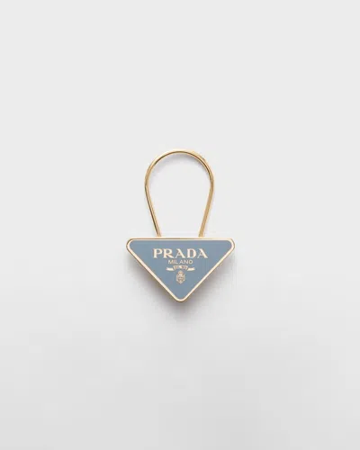 Prada Enameled Metal Key Ring In Gold/astral Blue