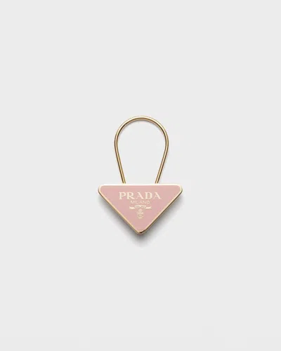 Prada Enameled Metal Key Ring In Gold/peach