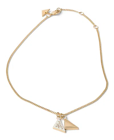 Prada Enameled Metal Necklace In Gold