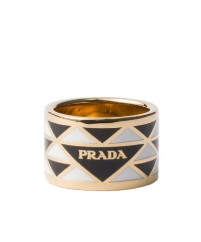 Prada Enameled Metal Ring In Black/white