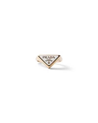 Prada Enameled Metal Ring In Gold/white