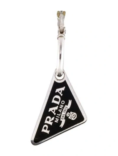 Pre-owned Prada Enameled Metal Single Earring In Black