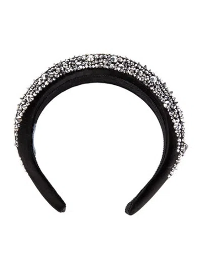 Pre-owned Prada Enameled Metal Triangle Accent Crystal Headband In Black/silver