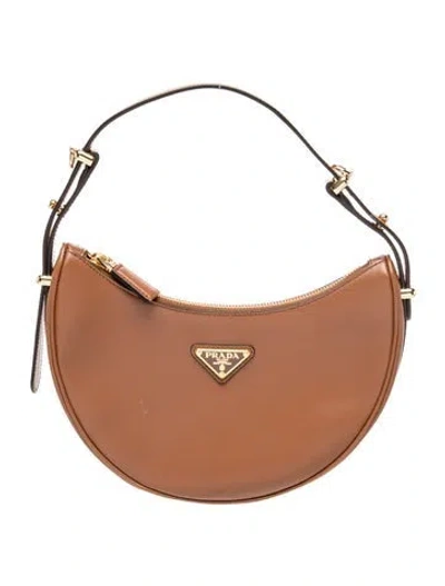 Pre-owned Prada Enameled Metal Triangle Arque Small In Brown