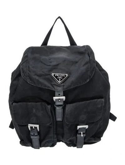 Pre-owned Prada Enameled Metal Triangle Backpack In Black