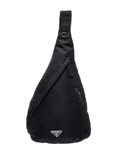 Pre-owned Prada Enameled Metal Triangle Backpack In Black