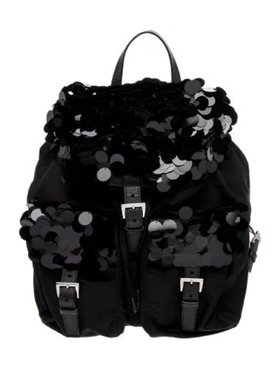 Pre-owned Prada Enameled Metal Triangle Backpack In Black