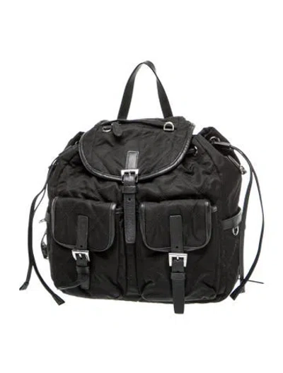 Pre-owned Prada Enameled Metal Triangle Backpack In Black