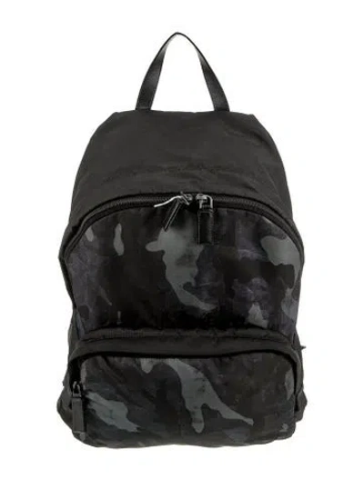 Pre-owned Prada Enameled Metal Triangle Backpack In Black
