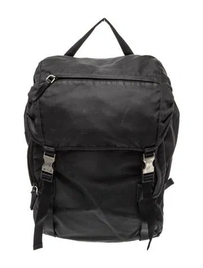 Pre-owned Prada Enameled Metal Triangle Backpack In Black