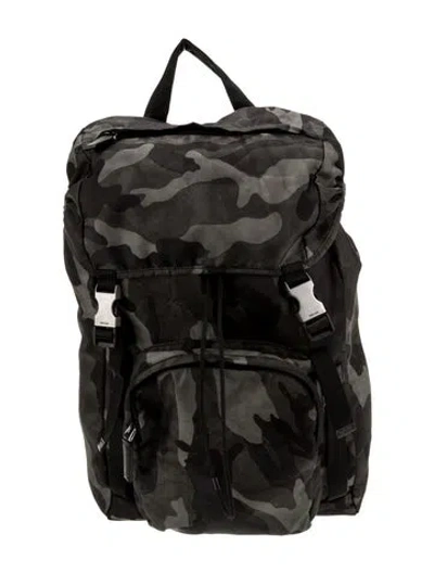 Pre-owned Prada Enameled Metal Triangle Backpack In Black