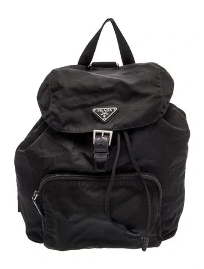 Pre-owned Prada Enameled Metal Triangle Backpack In Black