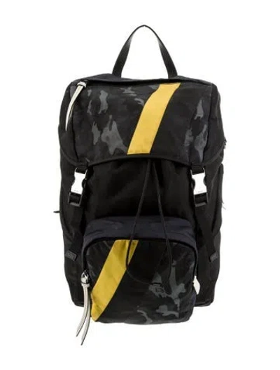Pre-owned Prada Enameled Metal Triangle Backpack In Black