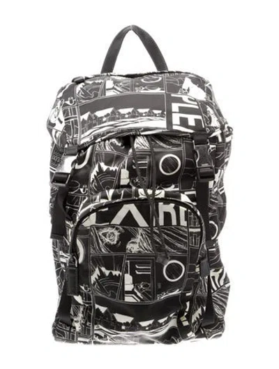 Pre-owned Prada Enameled Metal Triangle Backpack In Black