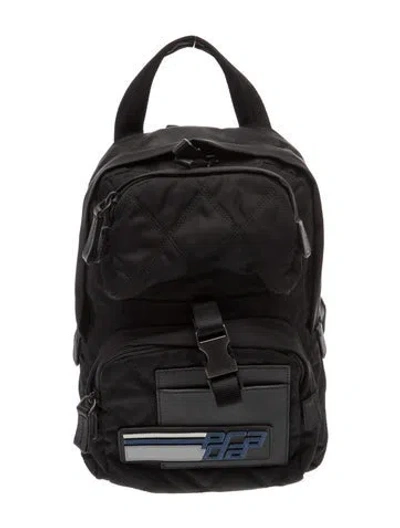 Pre-owned Prada Enameled Metal Triangle Backpack In Black