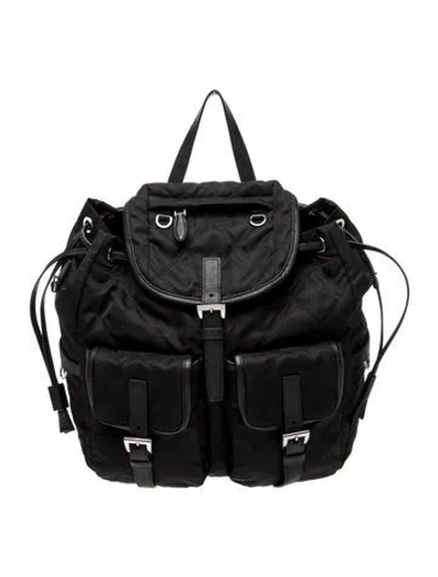 Pre-owned Prada Enameled Metal Triangle Backpack In Black