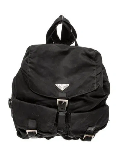Pre-owned Prada Enameled Metal Triangle Backpack In Black