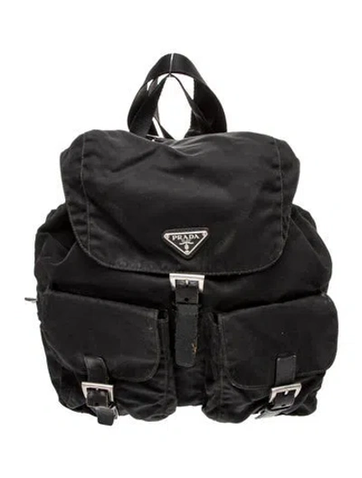 Pre-owned Prada Enameled Metal Triangle Backpack In Black