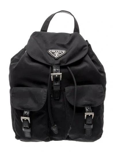 Pre-owned Prada Enameled Metal Triangle Backpack In Black