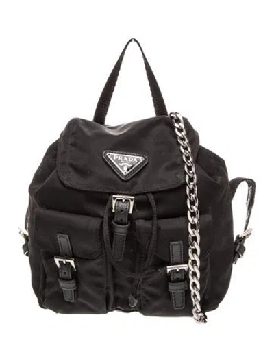Pre-owned Prada Enameled Metal Triangle Backpack In Black