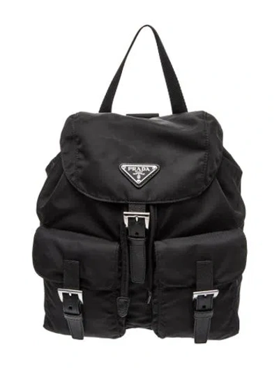 Pre-owned Prada Enameled Metal Triangle Backpack In Black