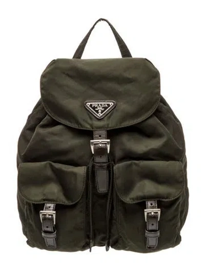 Pre-owned Prada Enameled Metal Triangle Backpack In Black