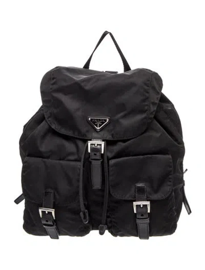 Pre-owned Prada Enameled Metal Triangle Backpack In Black