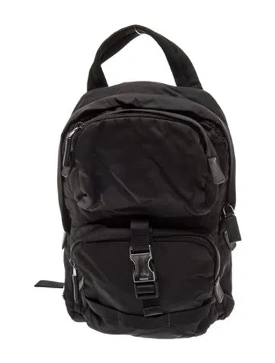 Pre-owned Prada Enameled Metal Triangle Backpack In Black