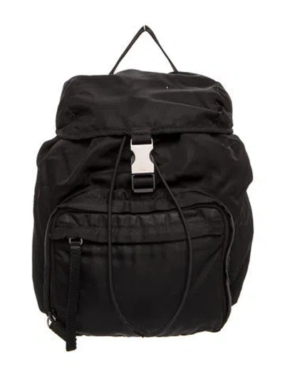 Pre-owned Prada Enameled Metal Triangle Backpack In Black