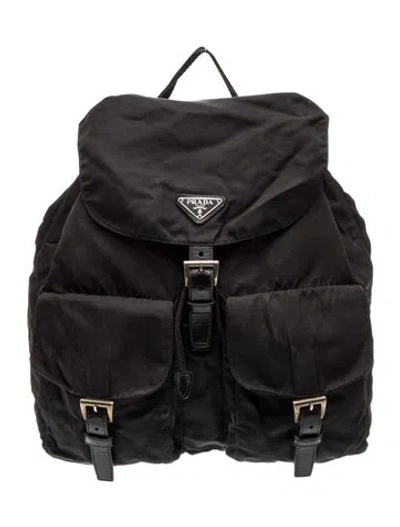 Pre-owned Prada Enameled Metal Triangle Backpack In Black