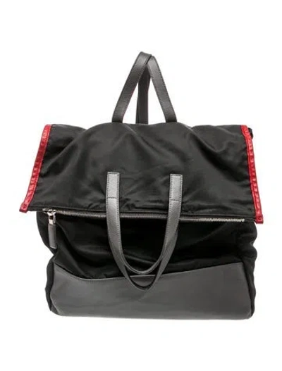 Pre-owned Prada Enameled Metal Triangle Backpack In Black