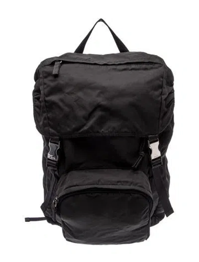 Pre-owned Prada Enameled Metal Triangle Backpack In Black