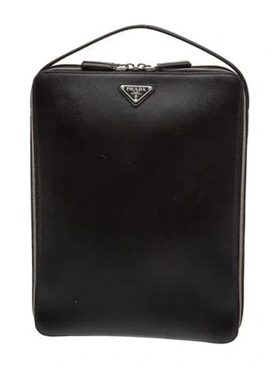 Pre-owned Prada Enameled Metal Triangle Backpack In Black