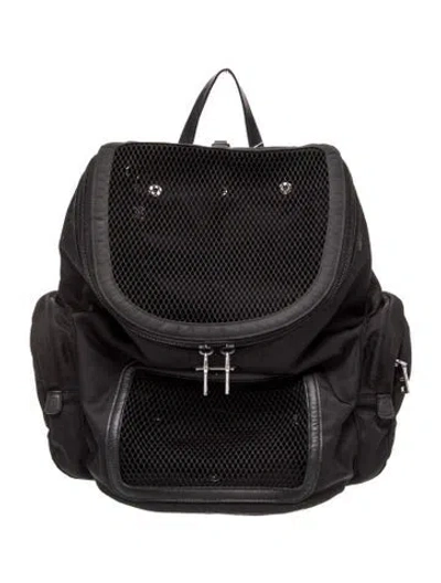 Pre-owned Prada Enameled Metal Triangle Backpack In Black